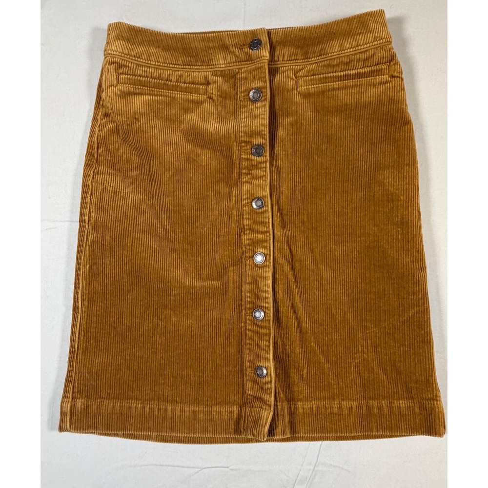 Lands End Women 6P Brown Corduroy Button Front Mini Skirt